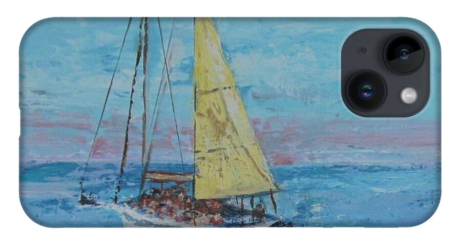 Painting iPhone 14 Case featuring the painting Yellow Sail by Paula Pagliughi