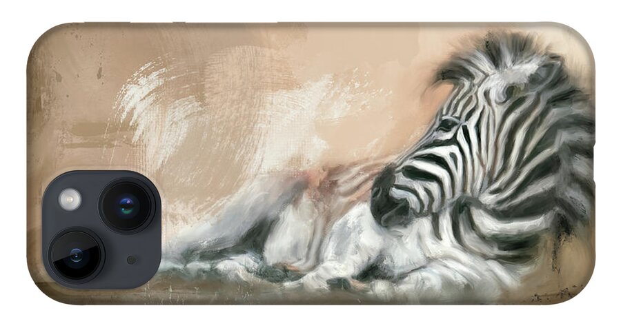 Colorful iPhone 14 Case featuring the painting Zebra At Rest by Jai Johnson