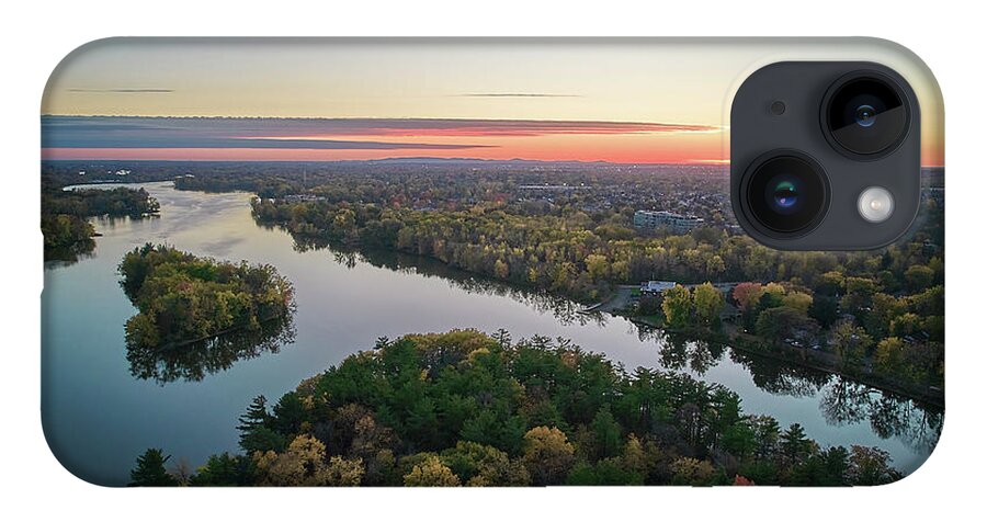 Drone iPhone 14 Case featuring the photograph Areal Sunset on the MilleIles river by Carl Marceau