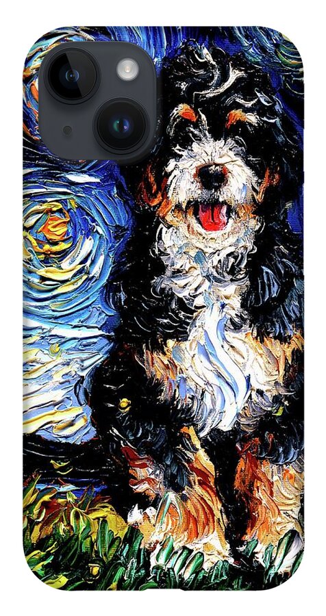 Bernedoodle iPhone 14 Case featuring the painting Bernedoodle by Aja Trier