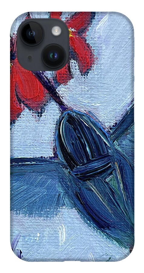 Hummingbird iPhone 14 Case featuring the painting Blue Hummingbird by Roxy Rich