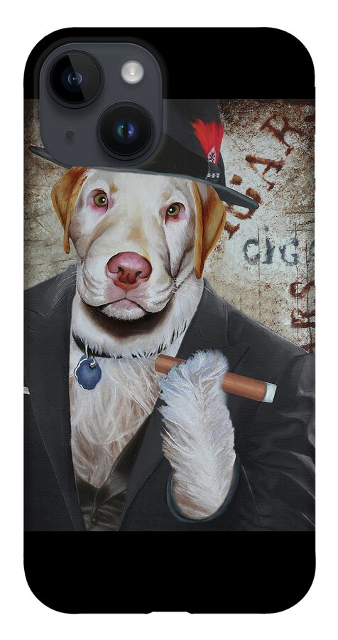 Cigar iPhone 14 Case featuring the painting Cigar Dallas Dog by Vic Ritchey