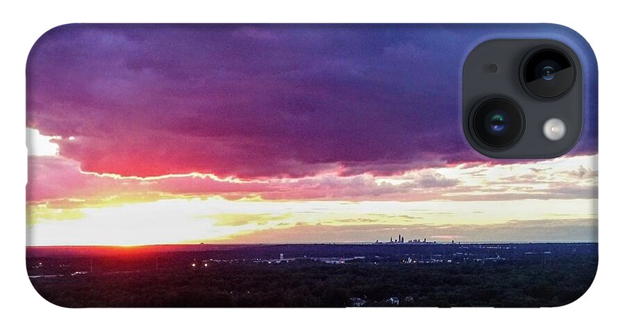  iPhone 14 Case featuring the photograph Cleveland Sunset - Drone by Brad Nellis