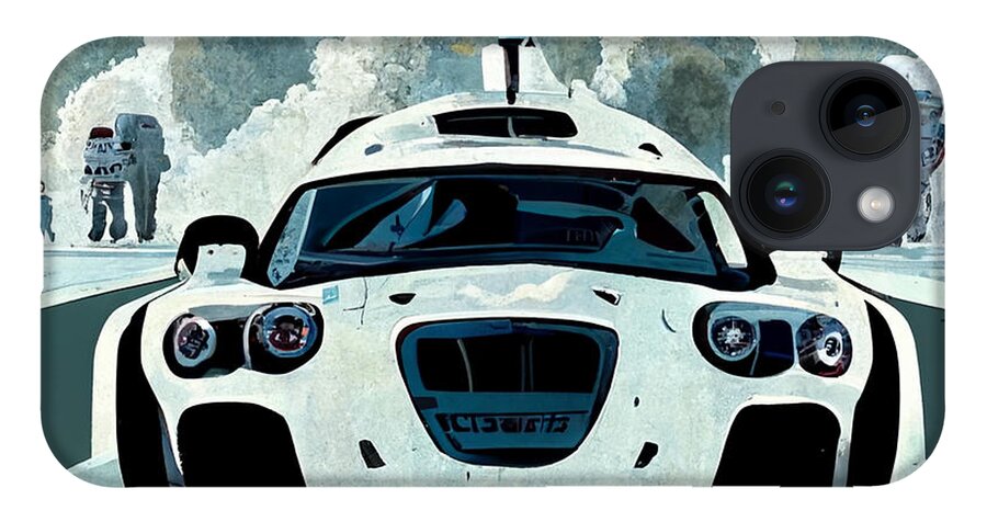 Cool iPhone 14 Case featuring the painting Cool Cartoon The Stig Top Gear Show Driving A Car D27276c2 1dc4 442d 4e78 Dd764d266a62 by MotionAge Designs