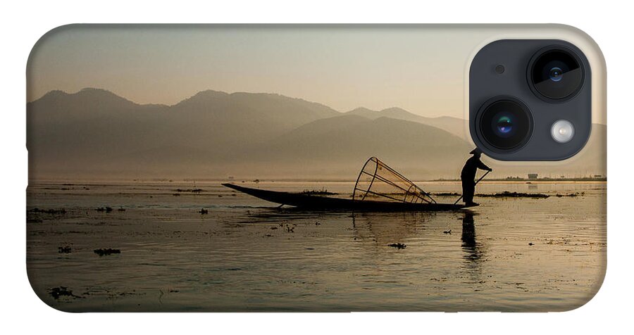 Fisherman iPhone 14 Case featuring the photograph Fisherman at Inle Lake by Arj Munoz