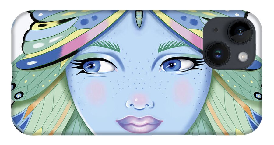 Fantasy iPhone 14 Case featuring the digital art Insect Girl, Winga - Sq.White by Valerie White