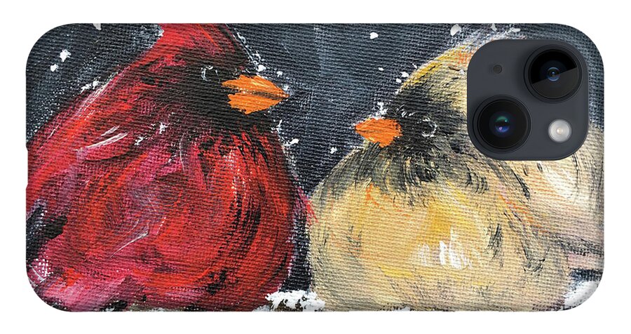Cardinals iPhone 14 Case featuring the painting Love at First Flight by Roxy Rich