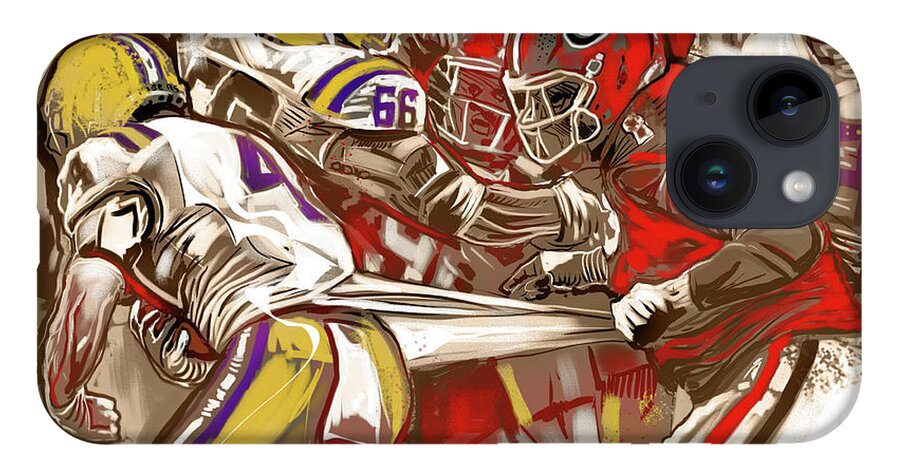  iPhone 14 Case featuring the painting Lsu Football Frawl #1 by John Gholson