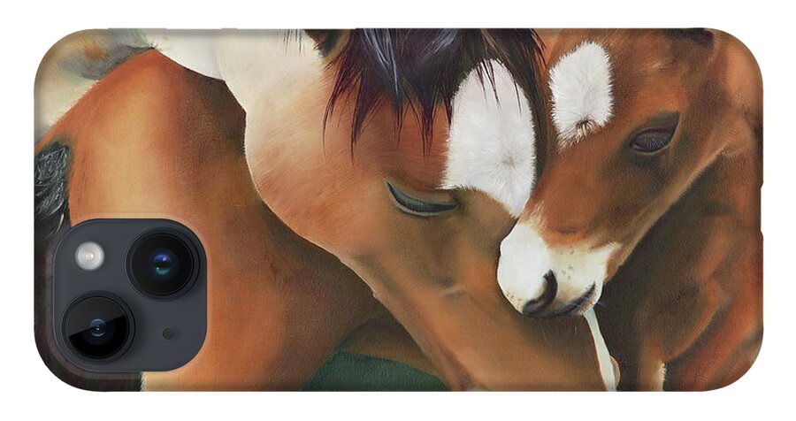 Cute Foal iPhone 14 Case featuring the painting Mother's Love #1 by Shannon Hastings