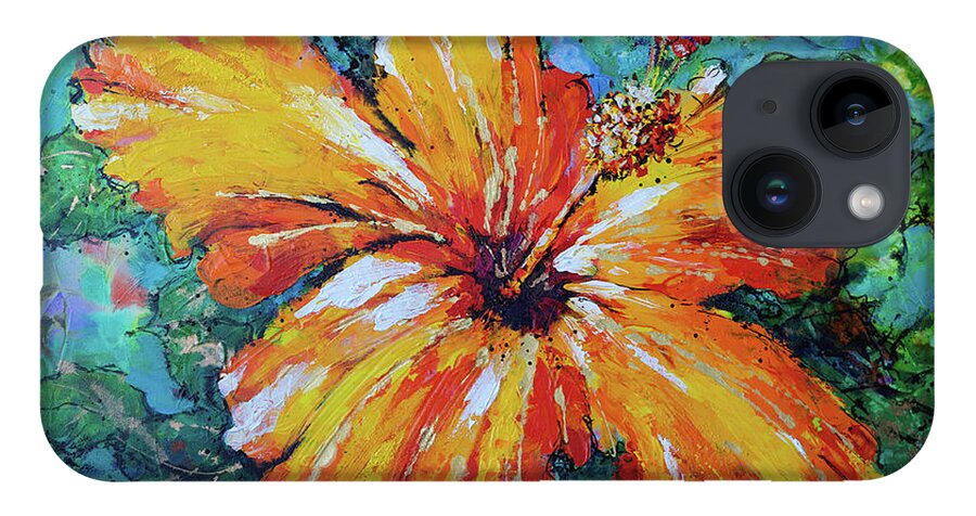 Orange Hibiscus iPhone 14 Case featuring the painting Orange Hibiscus by Jyotika Shroff
