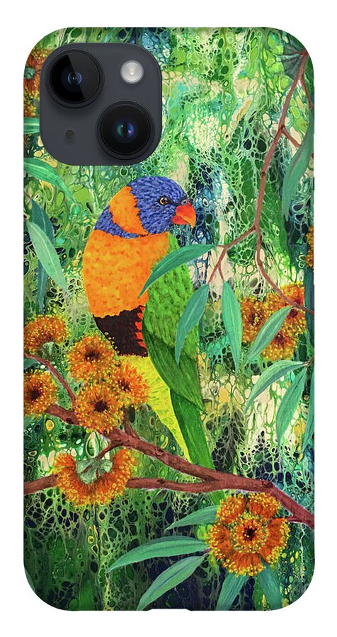 Lorikeet iPhone 14 Case featuring the painting Red-collared Lorikeet by Lucy Arnold
