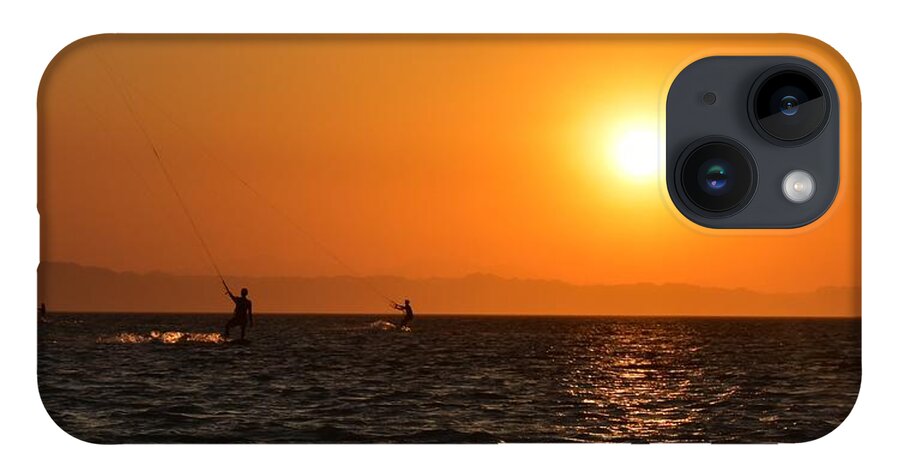 Kitesurfing iPhone 14 Case featuring the photograph Red sea sunset by Luca Lautenschlaeger