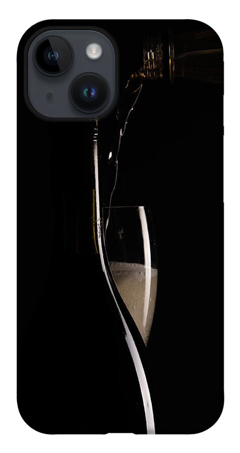 Red Wine iPhone 14 Case featuring the photograph Red sparking wine on a wineglass and black wine bottle. by Michalakis Ppalis