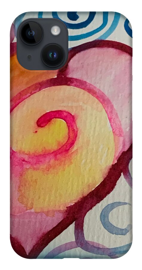 Vibrant iPhone 14 Case featuring the painting Spiral Heart by Sandy Rakowitz