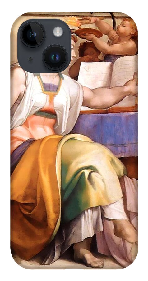 The Erythraean Sibyl iPhone 14 Case featuring the painting The Erythraean Sibyl #1 by Michelangelo Buonarroti