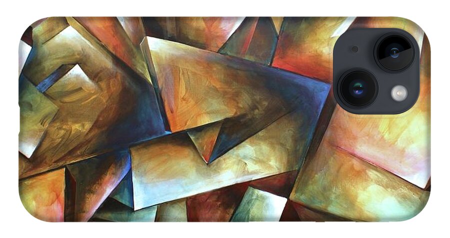 Abstract iPhone 14 Case featuring the painting The Wall by Michael Lang
