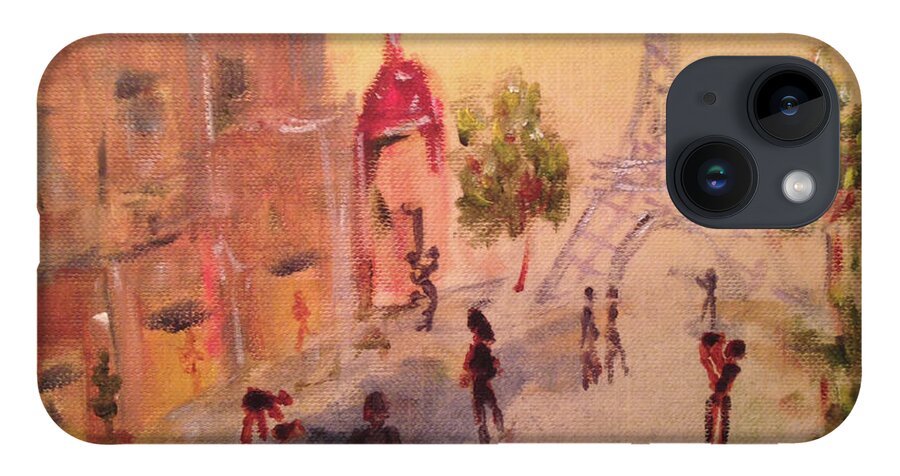 Paris iPhone 14 Case featuring the painting Tourists by Roxy Rich