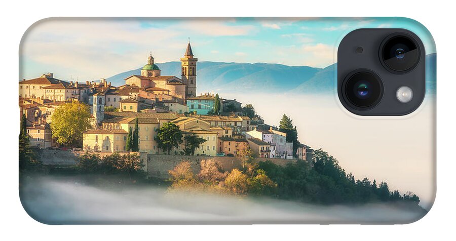 Trevi iPhone Case featuring the photograph Trevi picturesque village in a foggy morning. Perugia, Umbria, I by Stefano Orazzini
