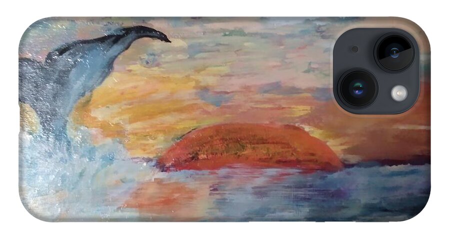 Whale iPhone 14 Case featuring the painting Whale at Sunset by Suzanne Berthier