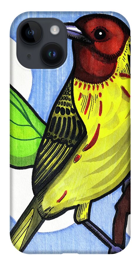 Yellow Warbler iPhone 14 Case featuring the drawing Yellow Warbler #1 by Creative Spirit