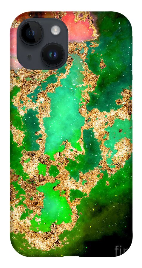 Holyrockarts iPhone 14 Case featuring the mixed media 100 Starry Nebulas in Space Abstract Digital Painting 057 by Holy Rock Design