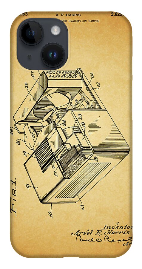1953 Air Conditioner Patent iPhone 14 Case featuring the drawing 1953 Air Conditioner Patent by Dan Sproul