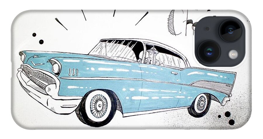  iPhone 14 Case featuring the drawing 1957 Chevy by Phil Mckenney