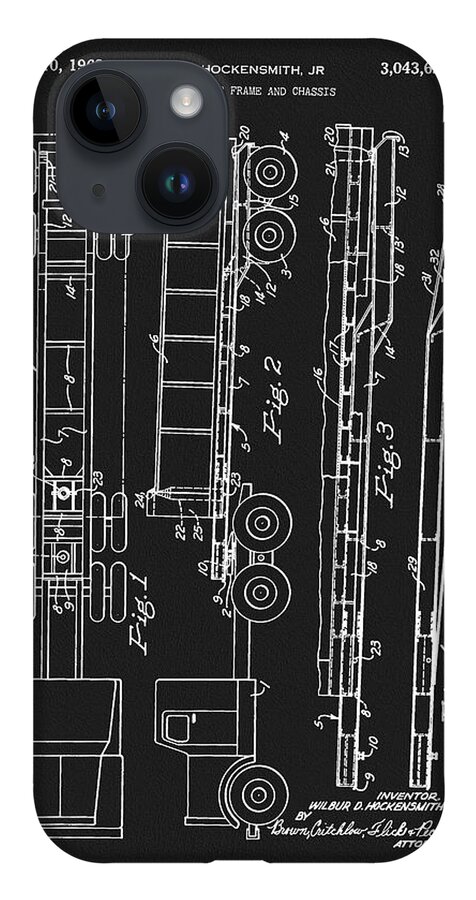 1962 Semi Truck Patent iPhone 14 Case featuring the drawing 1962 Semi Truck Patent by Dan Sproul