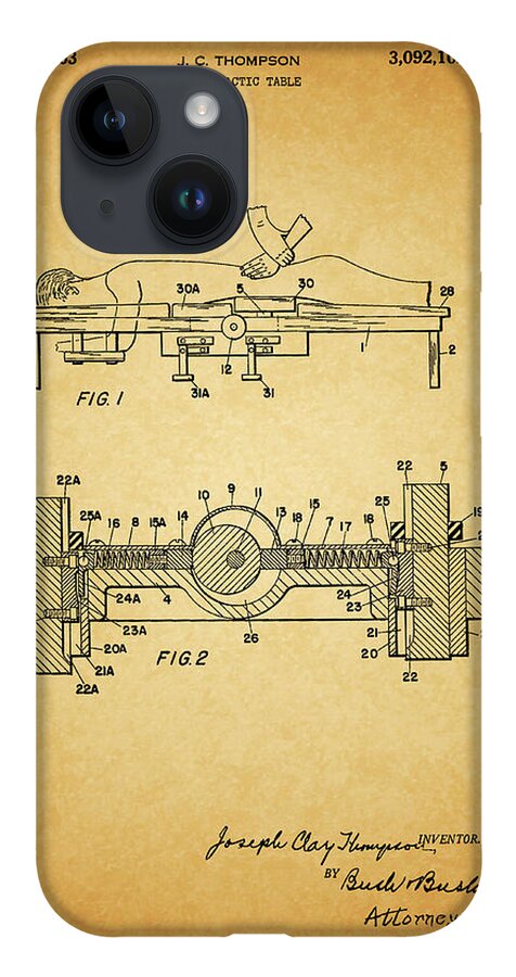 1963 Chiropractor Table Patent iPhone 14 Case featuring the drawing 1963 Chiropractor Table Patent by Dan Sproul