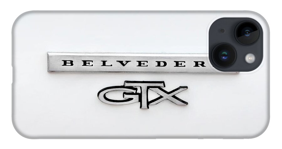 1967 White Plymouth iPhone 14 Case featuring the photograph 1967 White Plymouth Belvedere GTX 440 Emblem X150 by Rich Franco