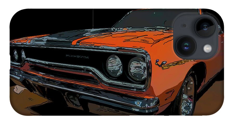 1970 Plymouth Roadrunner 440 Six Pack iPhone 14 Case featuring the drawing 1970 Plymouth Roadrunner 440 six pack digital drawing by Flees Photos
