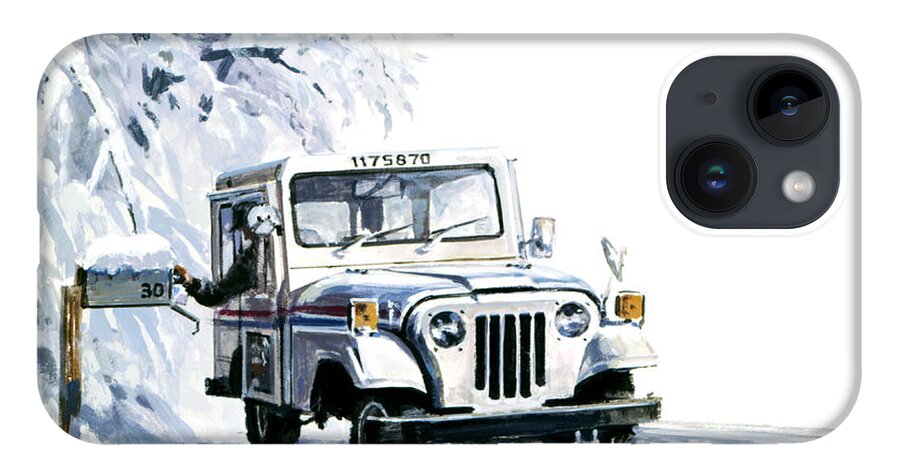 John Swatsley iPhone 14 Case featuring the painting 1980s U.S. Postal Service Jeep by John Swatsley