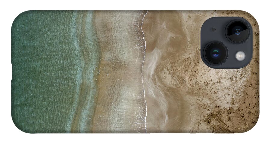Golden Sand iPhone Case featuring the photograph Aerial view drone of empty tropical sandy beach with golden sand. Seascape background by Michalakis Ppalis