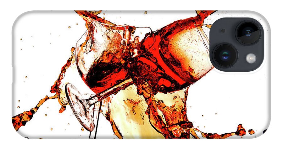 Damaged iPhone 14 Case featuring the photograph Broken wine glasses with wine splashes on a white background by Michalakis Ppalis