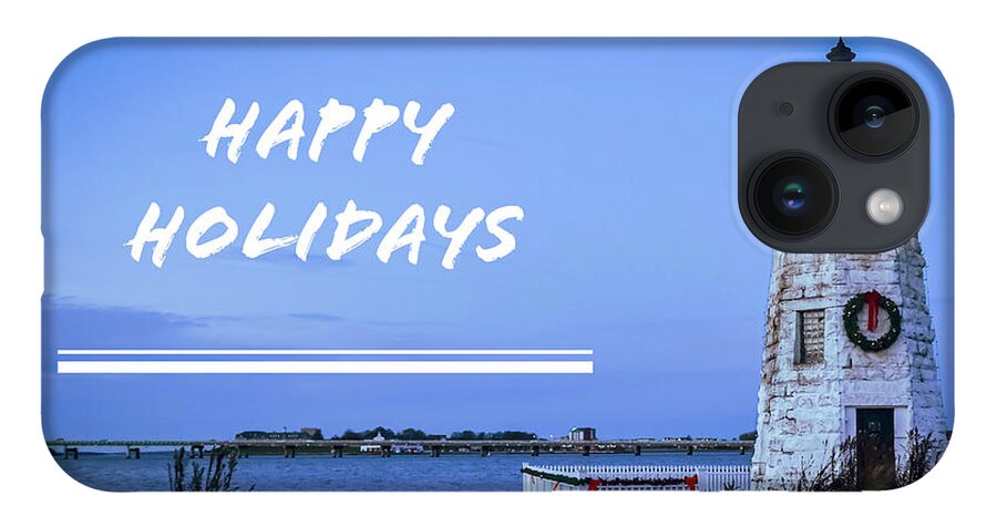 Happy Holidays From Goat Island Lighthouse iPhone Case featuring the photograph Happy Holidays from Goat Island Lighthouse by Christina McGoran