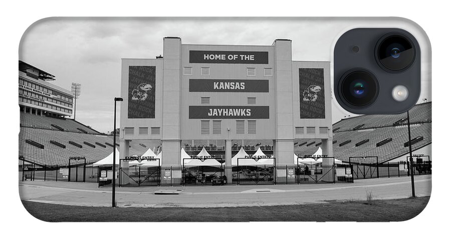 Kansas Jayhawks Stadium iPhone Case featuring the photograph Kansas Jayhawks football stadium in black and white by Eldon McGraw