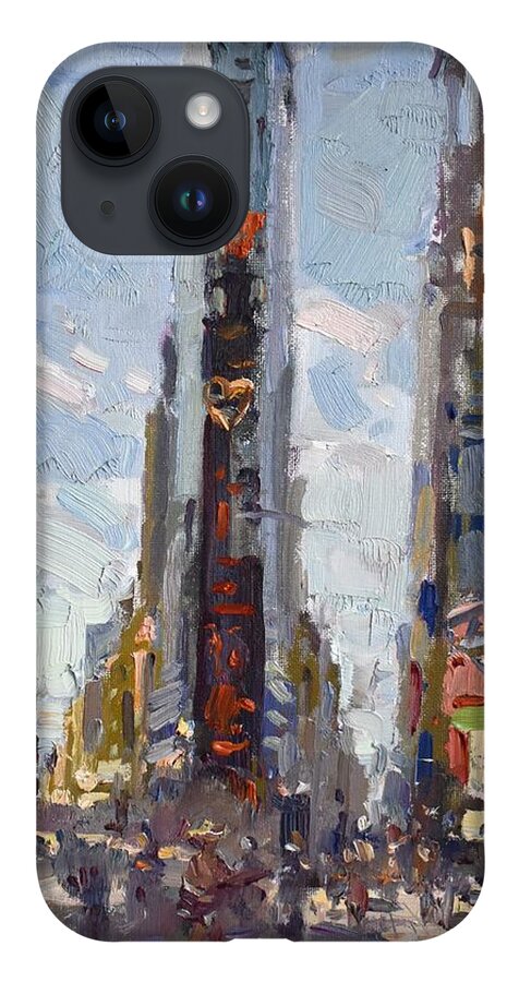 Times Square iPhone 14 Case featuring the painting NYC Times Square #2 by Ylli Haruni