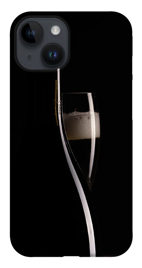 Red Wine iPhone 14 Case featuring the photograph Red sparking wine on a wineglass and black wine bottle. by Michalakis Ppalis
