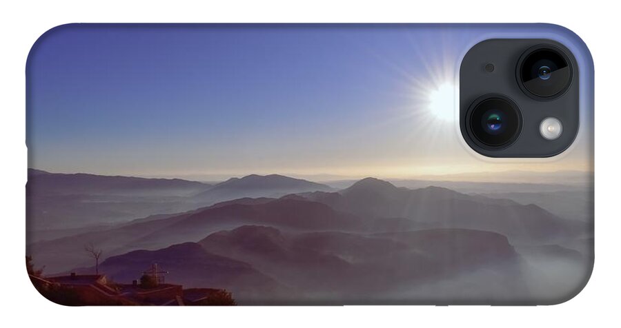 Sunrise iPhone 14 Case featuring the photograph Sunrise over the mountains from Abbey of Montserrat #3 by Christina McGoran