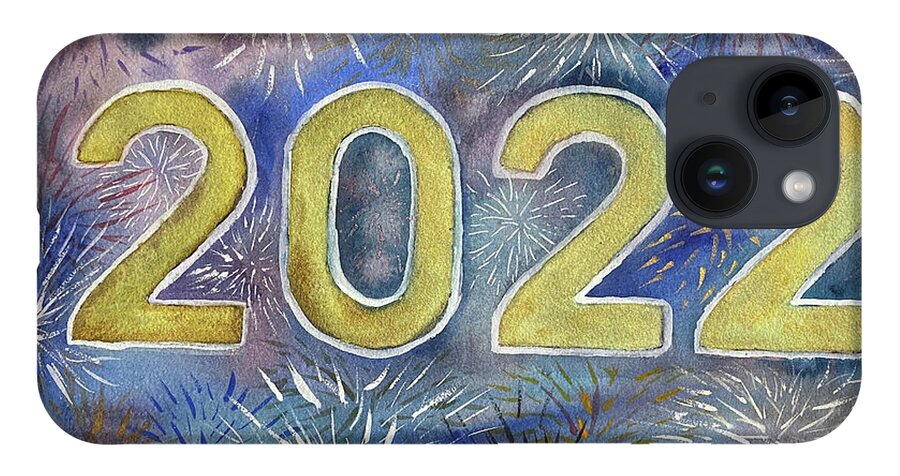 2022 iPhone 14 Case featuring the painting 2022 Fireworks by Lisa Neuman