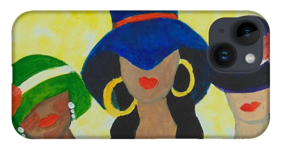 Women iPhone 14 Case featuring the painting 3 Amigas by Saundra Johnson