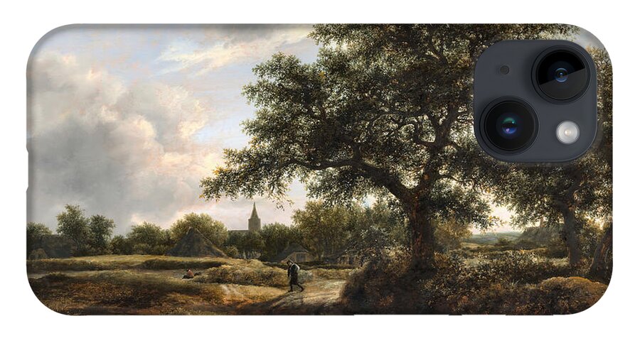 Hills iPhone 14 Case featuring the painting Landscape with a Village in the Distance #7 by Jacob van Ruisdael