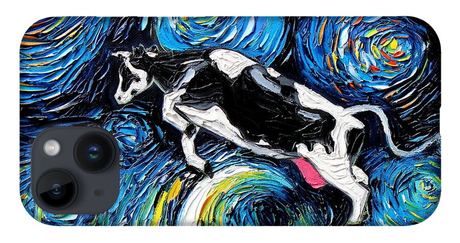 Cow iPhone 14 Case featuring the painting A Cow Jumped Over the Moon by Aja Trier