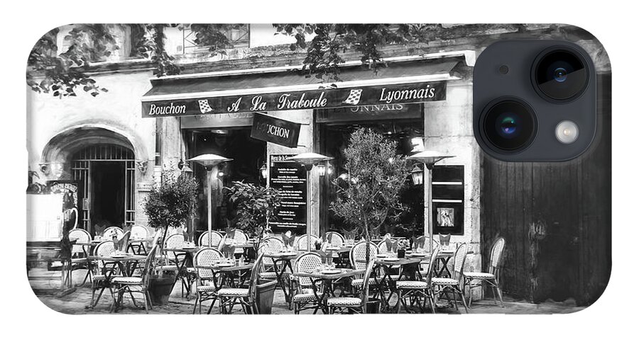 Lyon iPhone Case featuring the photograph A French Restaurant Vieux Lyon France Black and White by Carol Japp