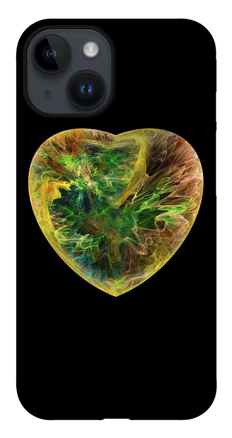 Abstract iPhone 14 Case featuring the digital art A Passionate Yellow Heart by Manpreet Sokhi
