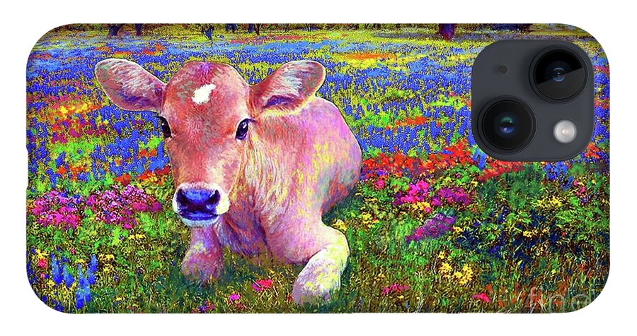 Floral iPhone 14 Case featuring the painting A Very Content Cow by Jane Small