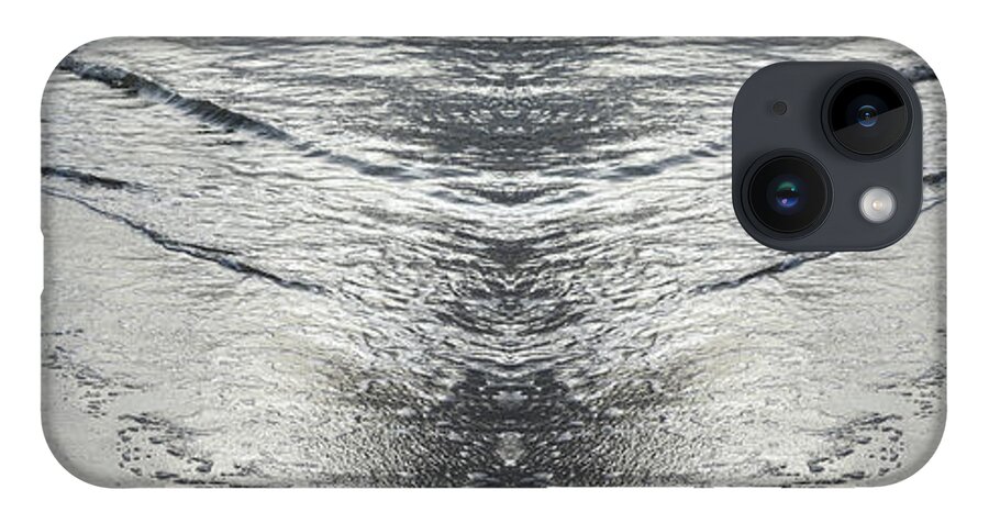 Sea Water iPhone 14 Case featuring the digital art Silver waves on the beach, sea water meets symmetry by Adriana Mueller