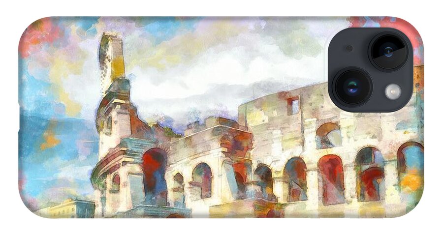Colosseum iPhone 14 Case featuring the painting Abstract Colosseum Arched Windows Rome Italy by Stefano Senise