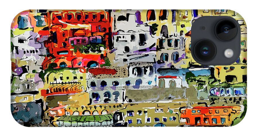 Abstract Amalfi Coast iPhone Case featuring the mixed media Abstract Modern Positano Houses by Ginette Callaway