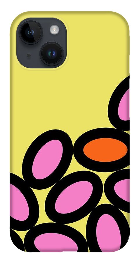 Abstract iPhone 14 Case featuring the digital art Abstract Ovals on Yellow by Donna Mibus